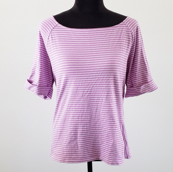 Women's Talbots Purple/White Striped Boatneck Top - Picture 2 of 7